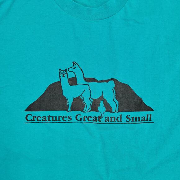 Vintage 90s Hanes Llama Shirt M/L 21x26 Blue Animals - Picture 9 of 12